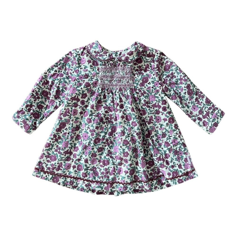 Tutto Piccolo Girls Dress Floral Smocked Long Sleeve Peter Pan Collar